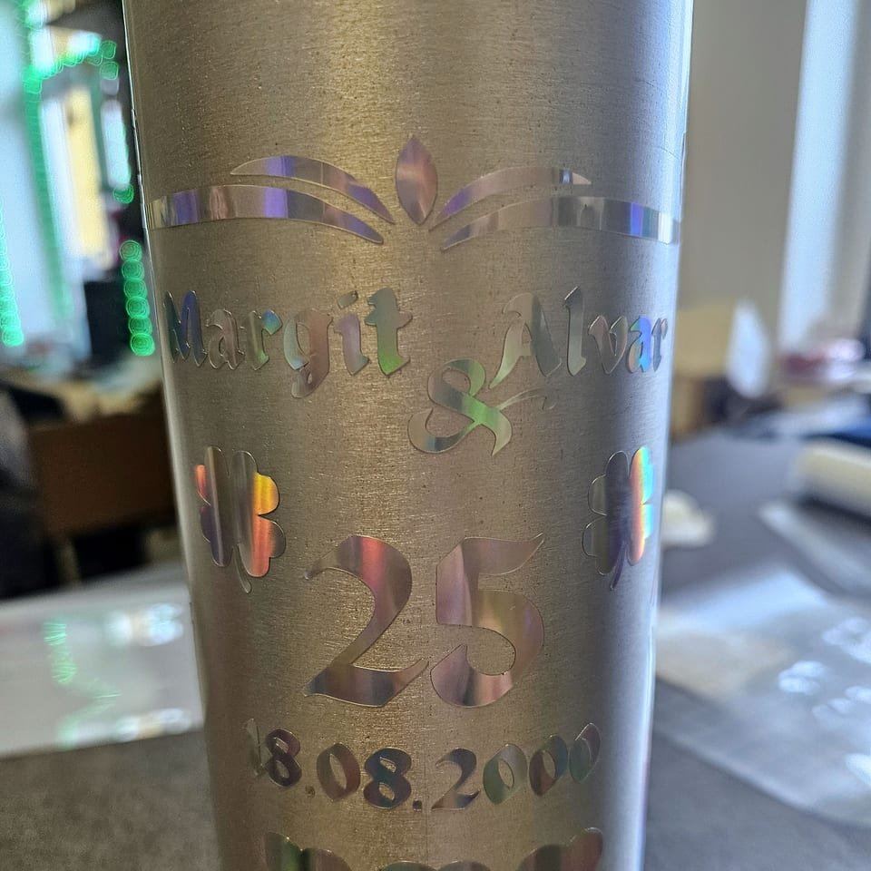 Silver wedding anniversary bottle