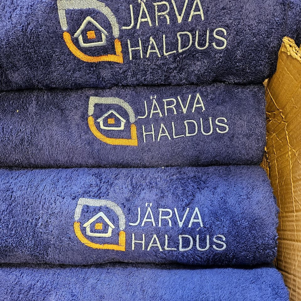 Towels with a company logo